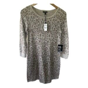 Express NWT Leopard Animal Print Scoop Neck Quarter Sleeve Sweater Dress XS
